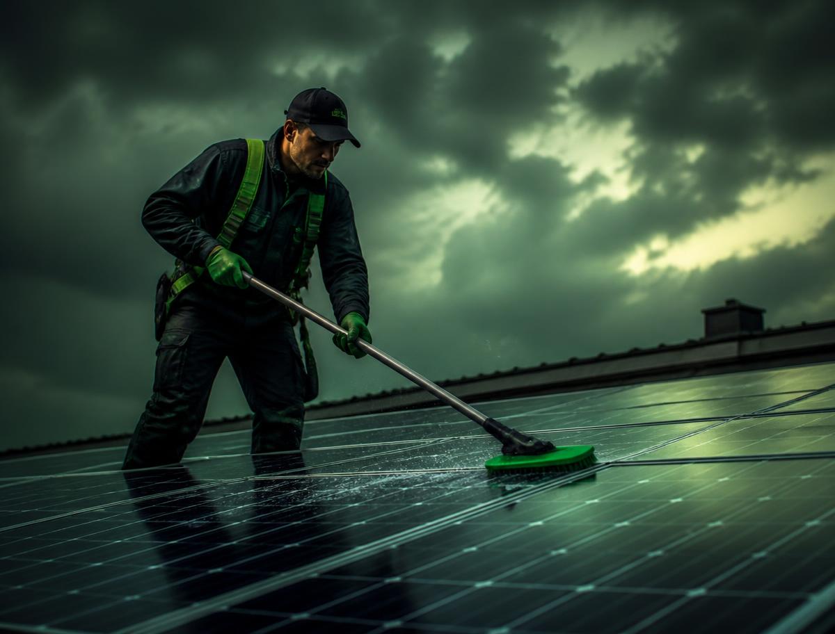 Limpeza técnica de placas solares em telhado
